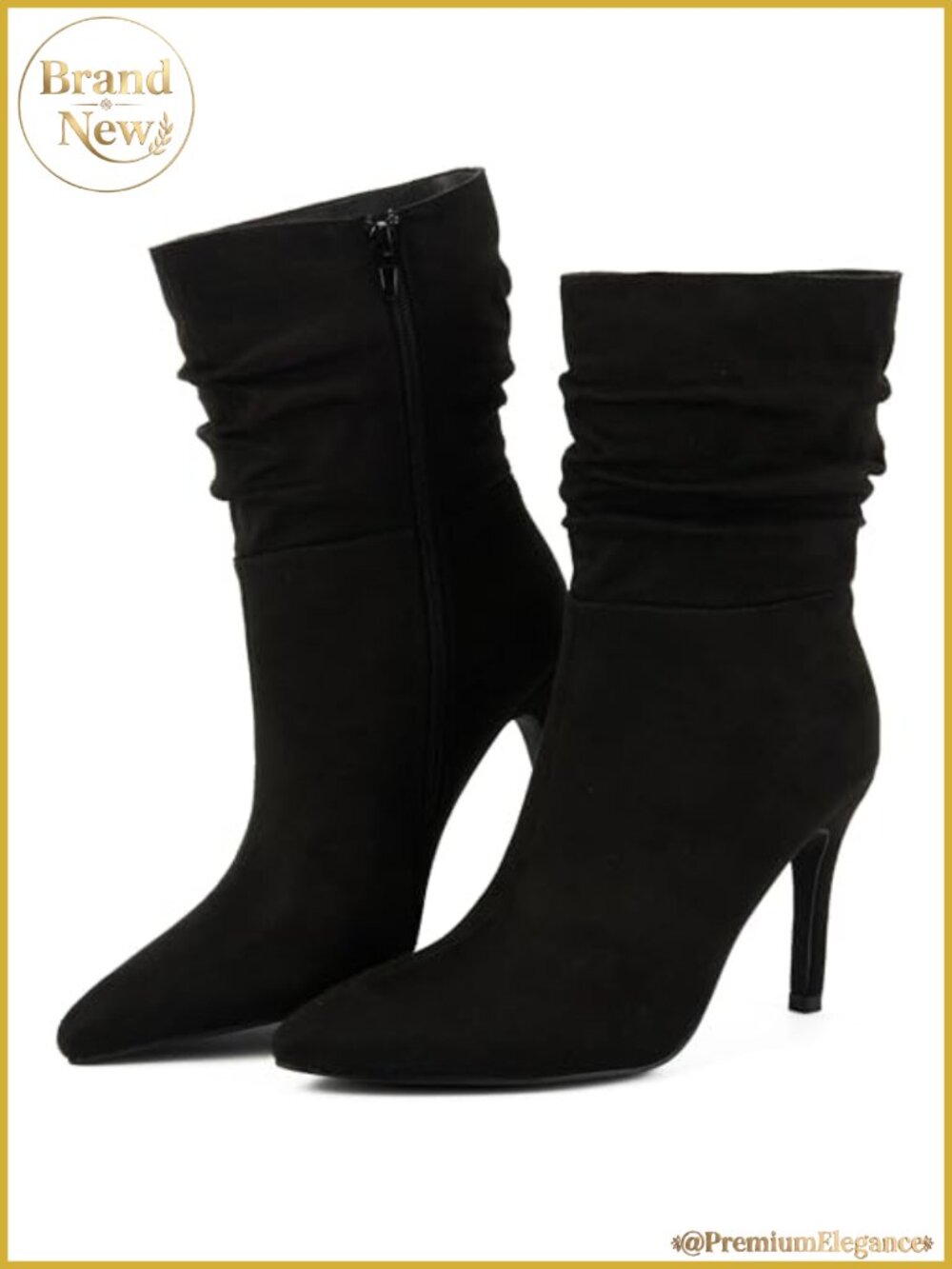 Faux Suede Pointed Toe Stiletto High Heel Slouchy Ankle Dress Boots
